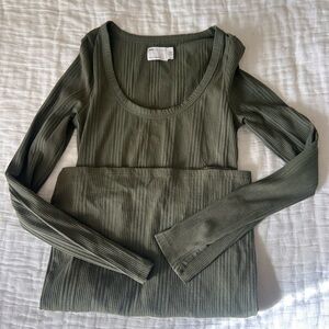 ASOS Khaki Ribbed Long Sleeve Top